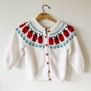 Vintage Handknit Kids Ladybug Cardigan